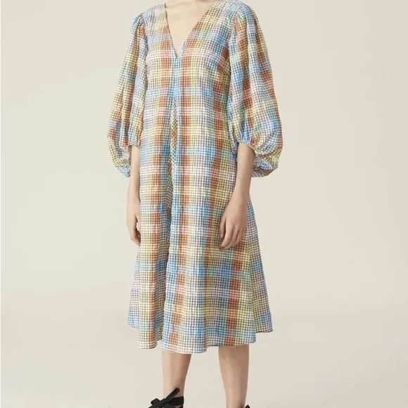 GANNI Seersucker Rainbow Dress